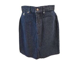 Vintage 80s Pizzazz Blue Demin Jean Light Striped Pencil Skirt S